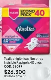 Nosotras - Toallas higiénicas Invisible Rapigiel x 40 unds