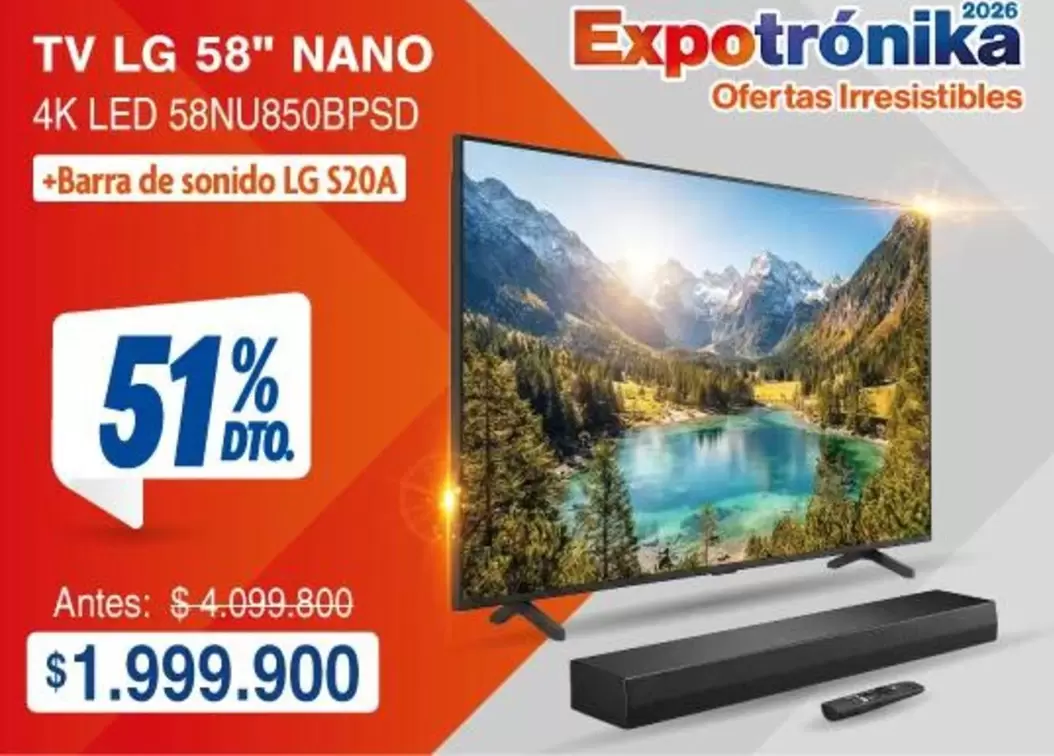 LG - TV 58" NANO 4K LED 58NU850BPSD + Barra de sonido S20A