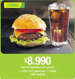 Hamburguesa Con Queso + Vaso Con Gaseosa 7 Onzas