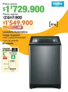 Mabe - Lavadora Automática Carga Superior