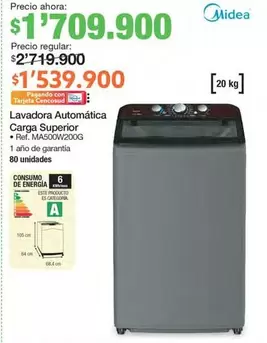 Midea - Lavadora Automática Carga Superior