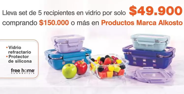 Alkosto - Set de 5 recipientes en vidrio