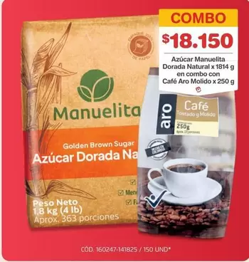 Manuelita - Azúcar Dorada Natural 1814 en combo con Café Aro Molido