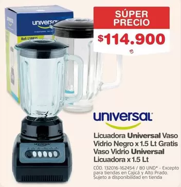 Universal - Licuadora Vaso Vidrio Negro x 1.5 Lt Gratis Vaso Vidrio Licuadora x 1.5 Lt