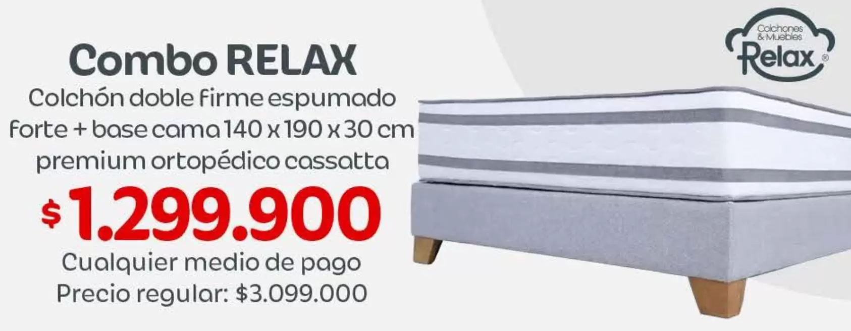 Relax - Combo RELAX Colchón doble Firme espumado Forte + base cama 140 x 190 x 30 cm premium ortopédico cassotto
