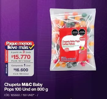 M&C - Chupeta  Baby Pops 100 Und en 800 g