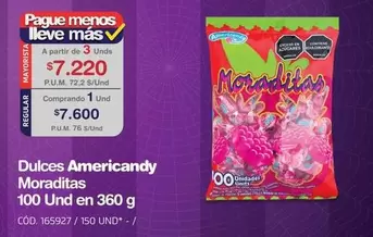 Dulces - Americandy Moraditas 100 Und en 360 g