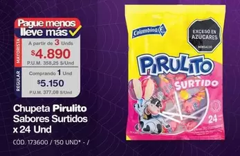 Colombina - Chupeta Pirulito Sabores Surtidos x 24 Und CÓD. 173600