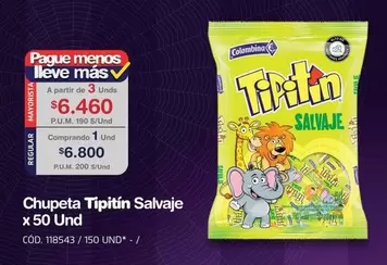 Colombina - Chupeta Tipitín Salvaje x 50 Und
