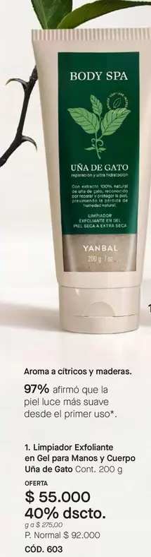 Piel - Limpiador Exfoliante en Gel para Manos y Cuerpo Uña de Gato