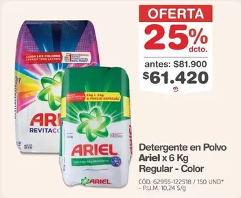 Ariel - Detergente en Polvo x 6 Kg Regular - Color