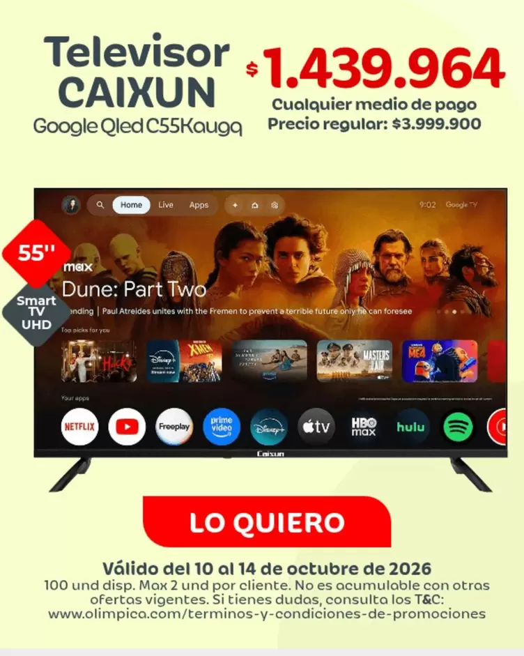 Pago - Televisor Google Qled C55Kauqga