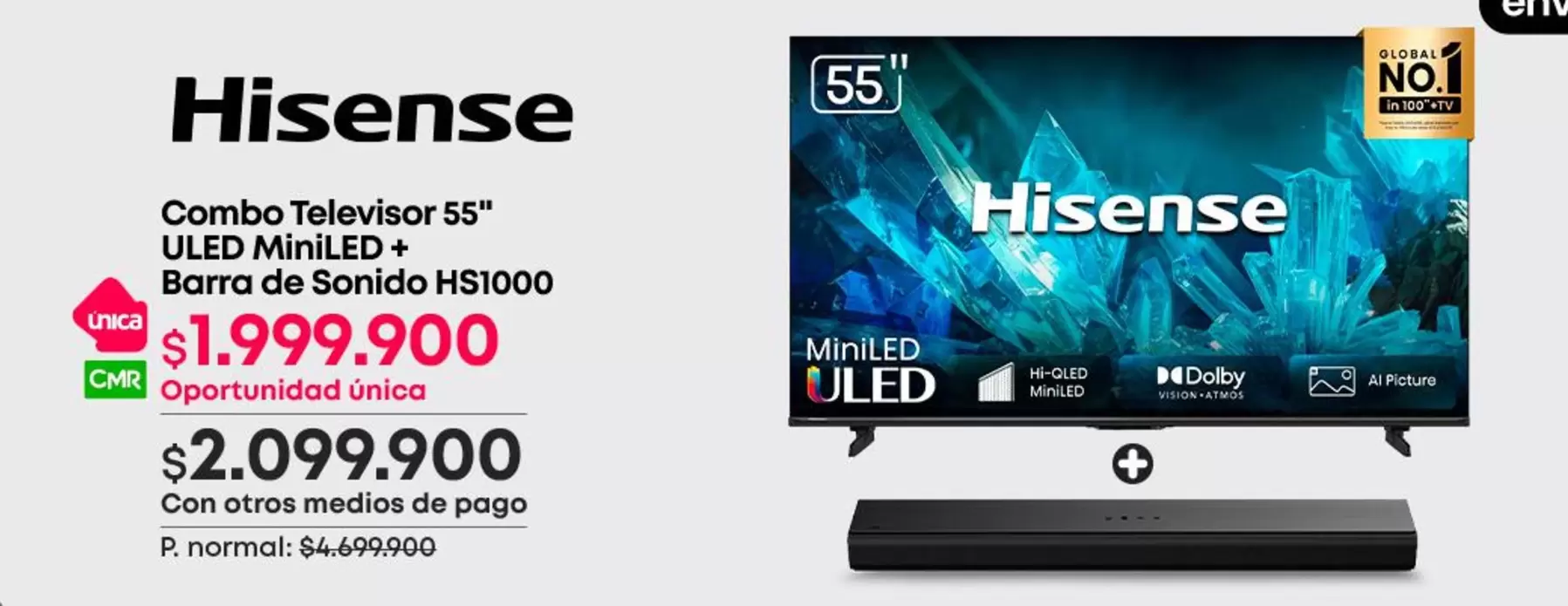 Hisense - Combo Televisor 55" ULED MiniLED + Barra de Sonido HS1000