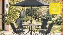 Outzen - Set Comedor Cano Text + Sombrilla Tokio 4 Puestos