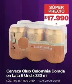 Club Colombia - Cerveza Dorada en Lata 6 Und x 330 ml