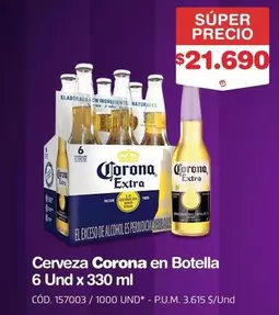 Corona - Cerveza Extra en Botella 6 Und x 330 ml CÓD. 157003 / 1000 UND*