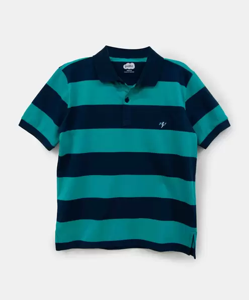 Camiseta Tipo Polo Niño En Algodón Color Azul Navy Con Rayas