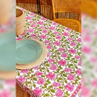 Mantel 180 x 280cm Flores Rosado Verde Blanco