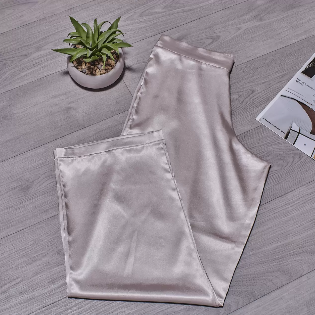 Pantalón pijama satín unicolor nacar
