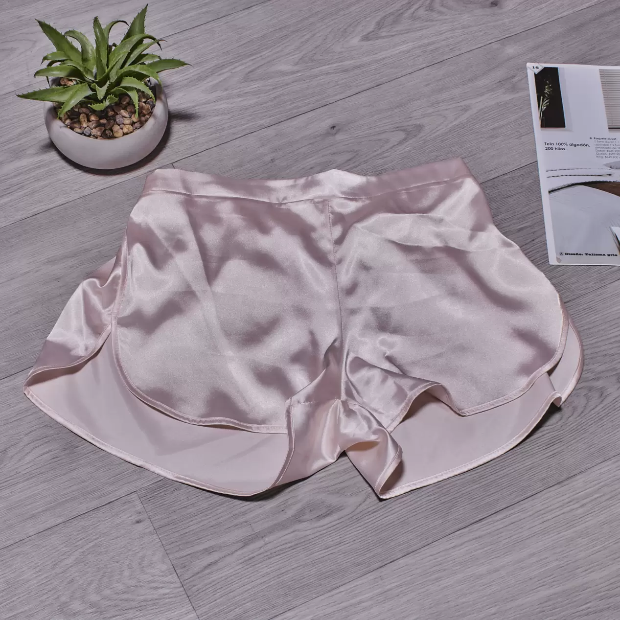 Short pijama satín unicolor champaña