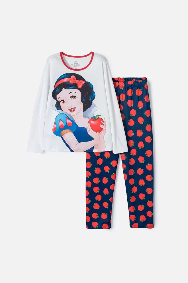 Pijama de Blancanieves blanca y azul de camiseta manga larga para niña