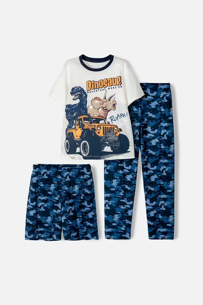 Pijama de Mic con pantalón largo azul y marfil para niño