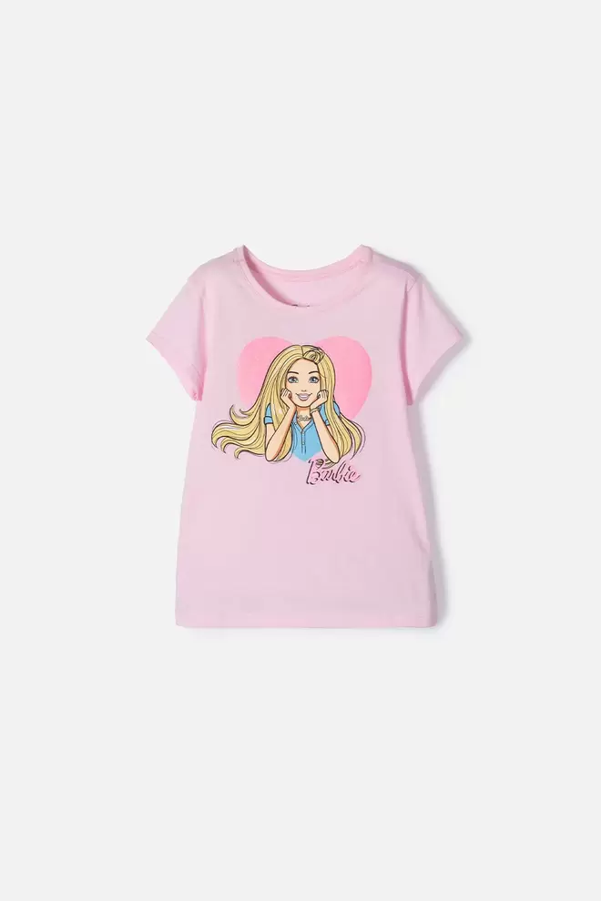 Camiseta de Barbie manga corta rosada para niña
