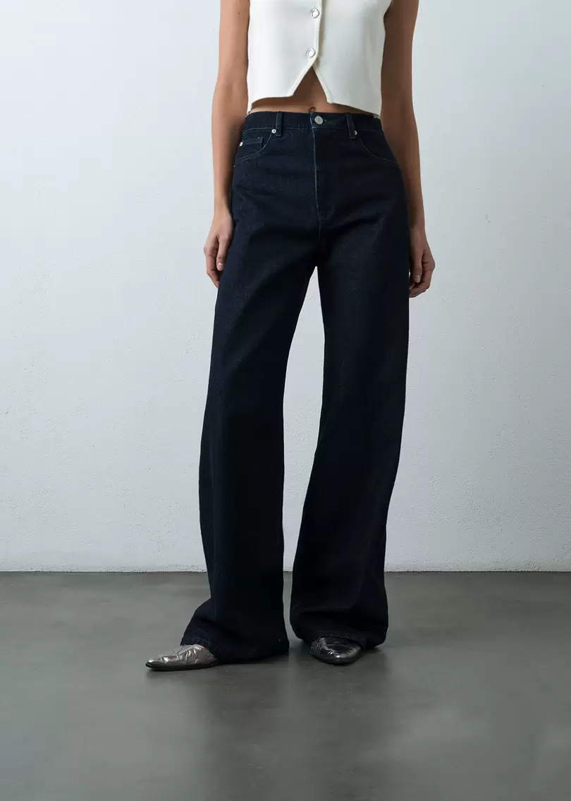 Jean Wide Leg tiro alto tono oscuro