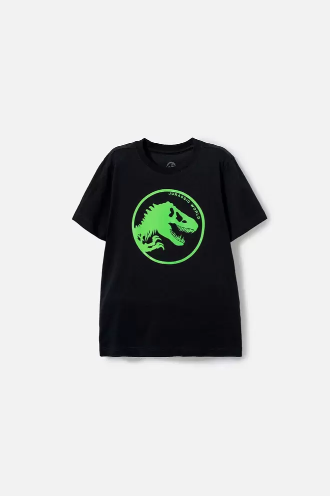 Camiseta de Jurassic World negra manga corta estampada para niño
