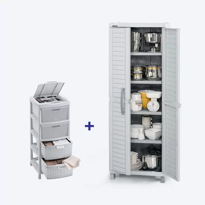 Combo Cocina Barú (1 Armario Grande + 1 Gavetero Fique Con 4 Gavetas y Tapa Organizadora)