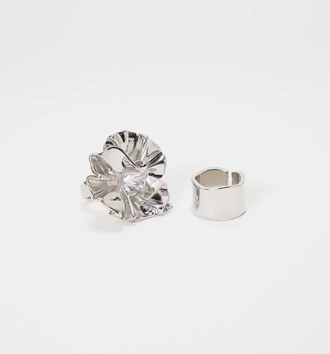 Anillo maxi flor y argolla set x2