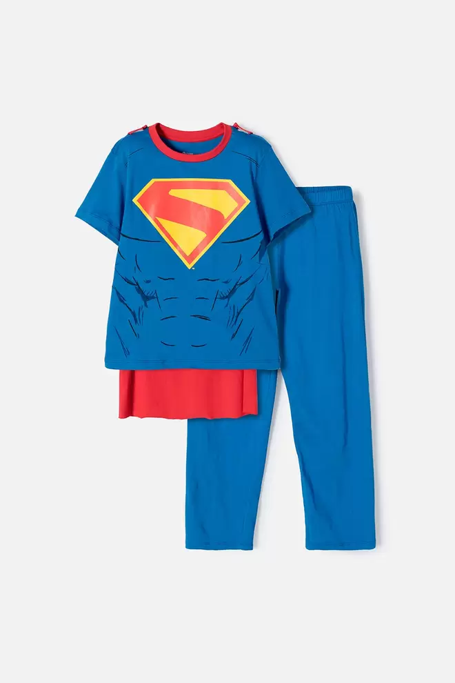 Pijama de Superman azul y roja con capa removible para niño