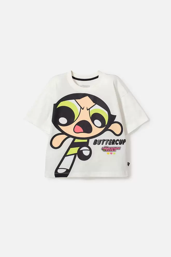 Camiseta de las Chicas Superpoderosas marfil manga corta para niña