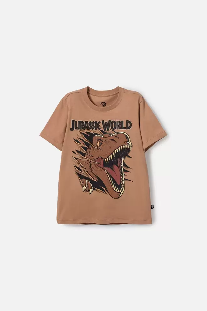 Camiseta de Jurassic World café estampada en frente para niño