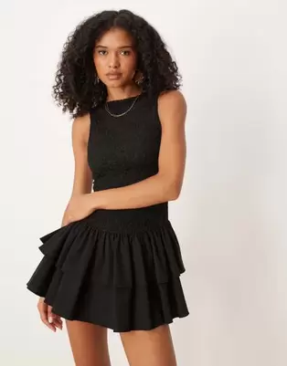 ASOS DESIGN lace bodice mini dress with poplin skirt in black