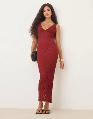 ASOS DESIGN lace V neck maxi dress in burgundy