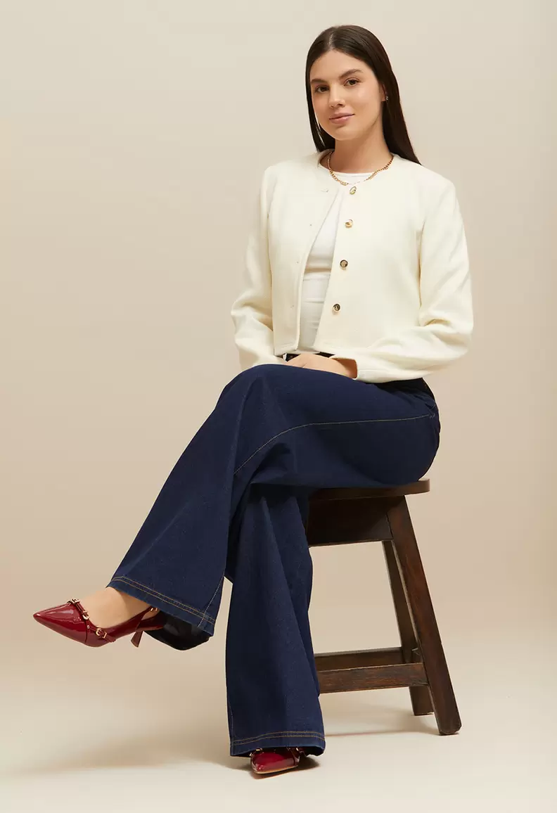 Blazer manga larga cuello redondo para mujer