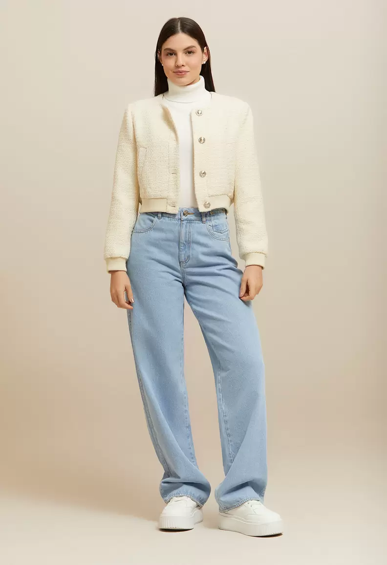 Chaqueta bomber en tejido efecto tweed para mujer