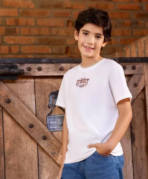 Camiseta Manga Corta Para Niño En Tela Suave Color Marfil