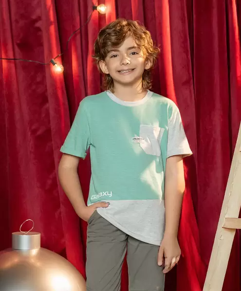 Camiseta Manga Corta Para Niño En Tela Suave Color Verde Jade