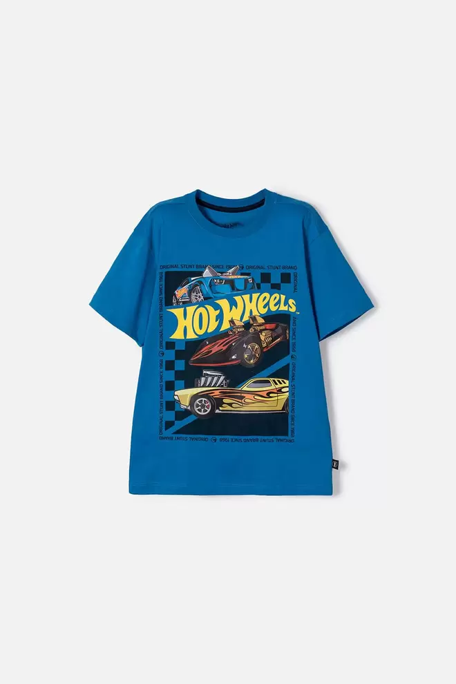 Camiseta de Hot Wheels manga corta azul para niño