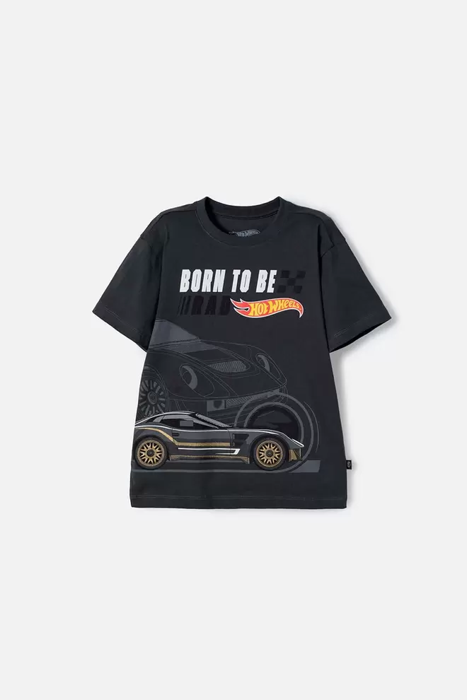 Camiseta de Hot Wheels manga corta gris para niño