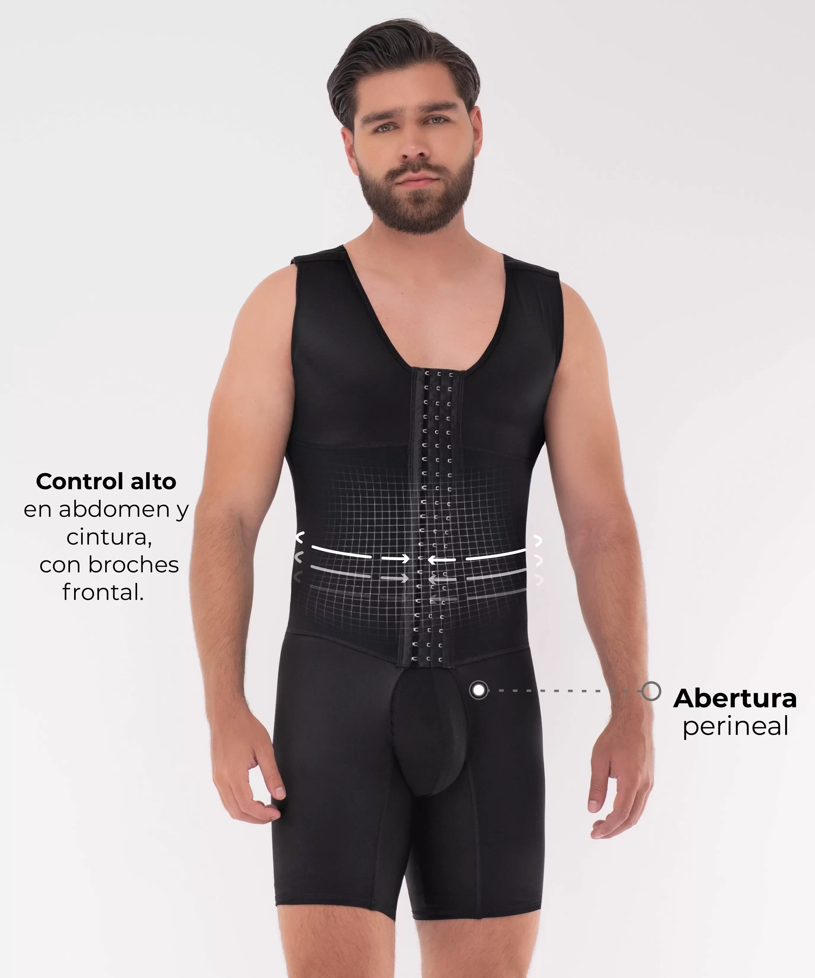 Faja masculina de control medio en Power y lycra que moldea todo el cuerpo