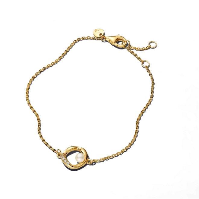 Brazalete Círculo Forma Orgánica en Pavé y Perla Cultivada de Agua Dulce Tratada