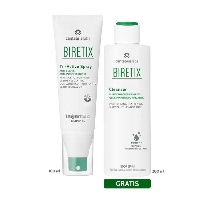 KIT BIRETIX TRIACTIVE SPRAY GRATIS BIRETIX CLEANSER GEL LIMPIADOR 200ML