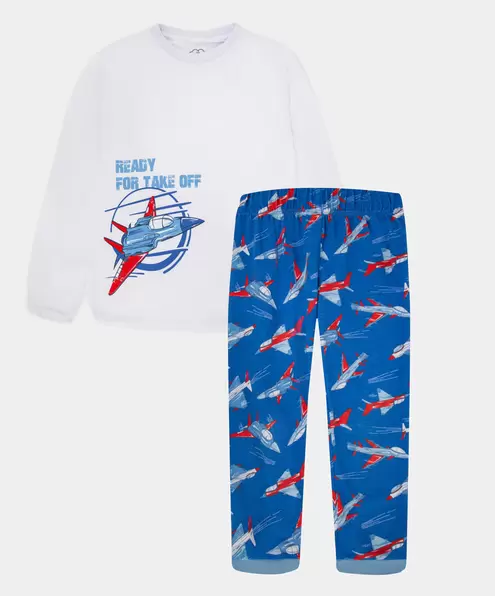 Pijama Camiseta Manga Larga Y Pantalón Para Niño Color Blanco