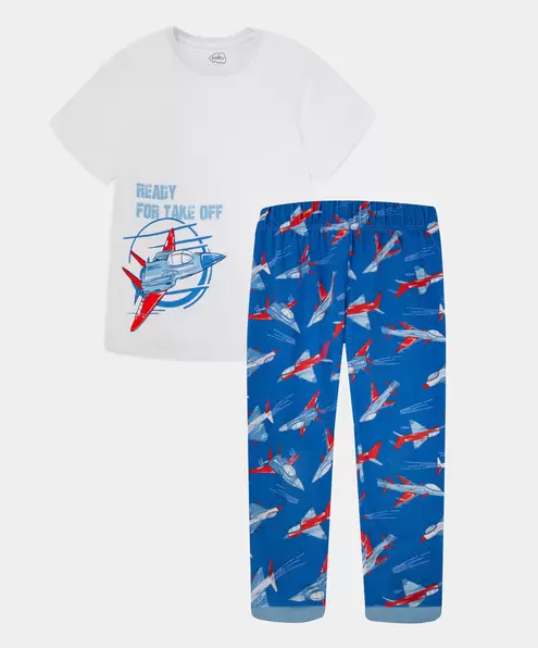 Pijama Camiseta Manga Corta Y Pantalón Para Niño Color Blanco