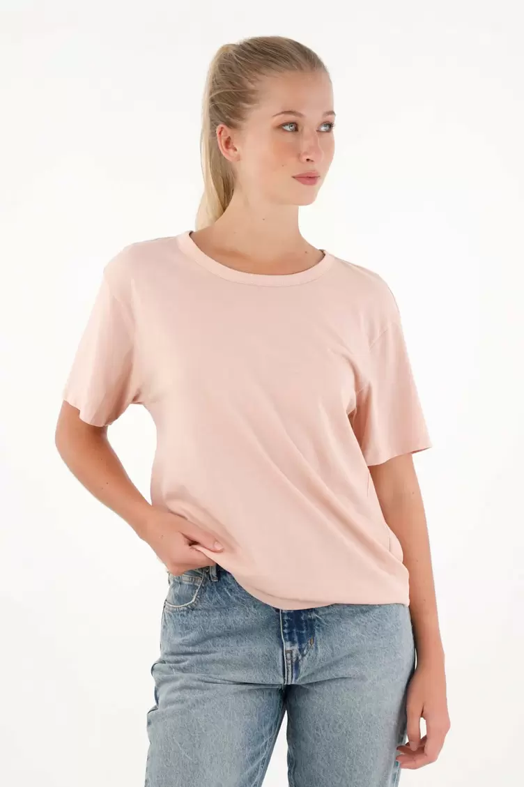 Camiseta en algodón liviano rosada para mujer