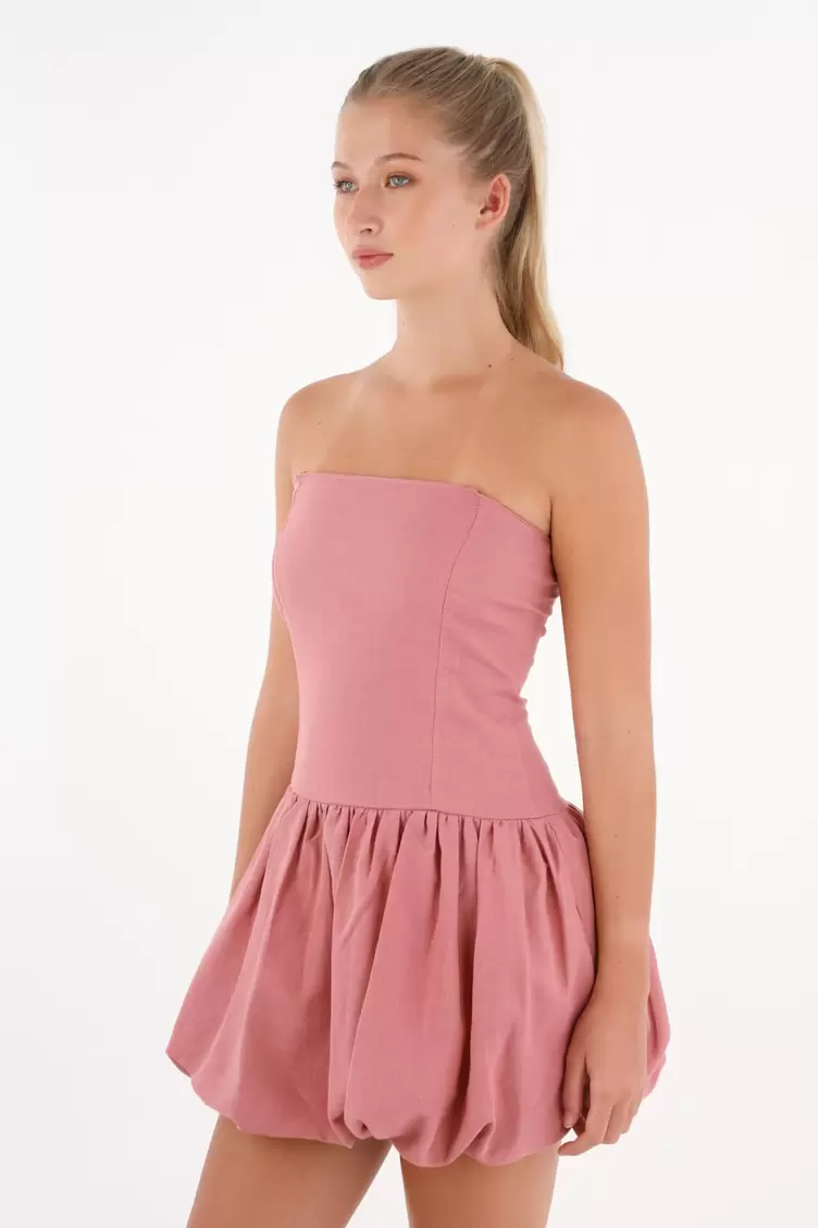 Vestido corto strapless rosado para mujer