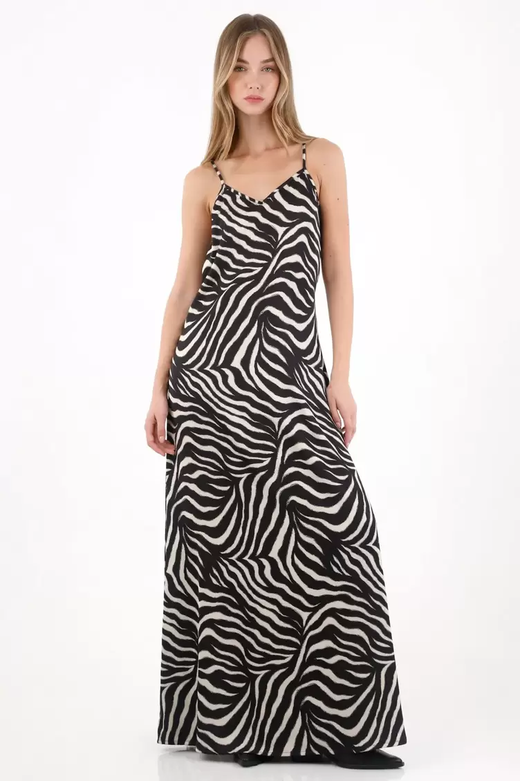 Vestido largo en satén animal print para mujer
